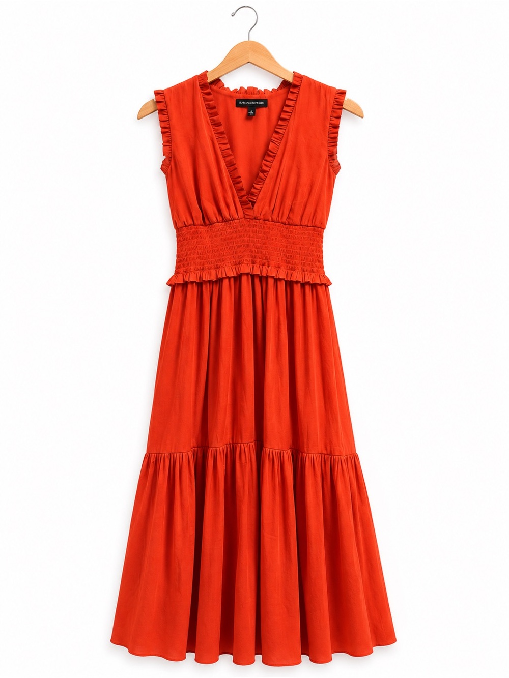 Banana Republic Smocked Waist Ruffle Maxi Dress Red Orange Size 4